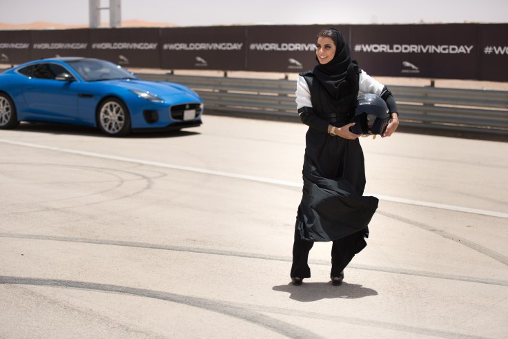 001_Saudi racing driver, Aseel Al Hamad celebrates the end of the ban on women drivers and the launch of World Driving Day with a lap of honour in a Jaguar F-TYPE